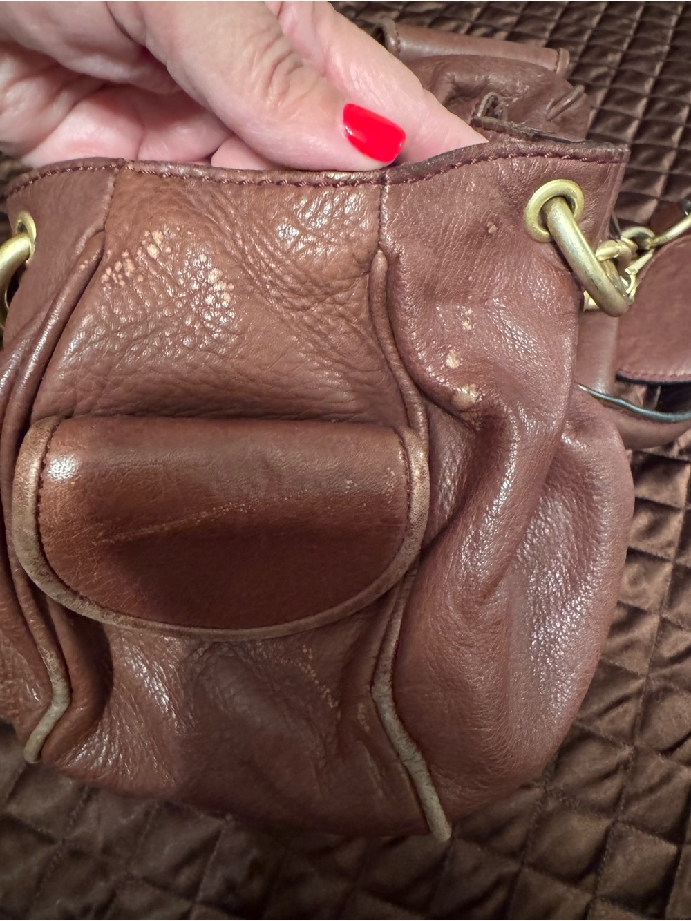 Vintage Juicy Coture Brown Leather Chain-Handle Women's Hobo Shoulder Bag - Picture 14 of 14